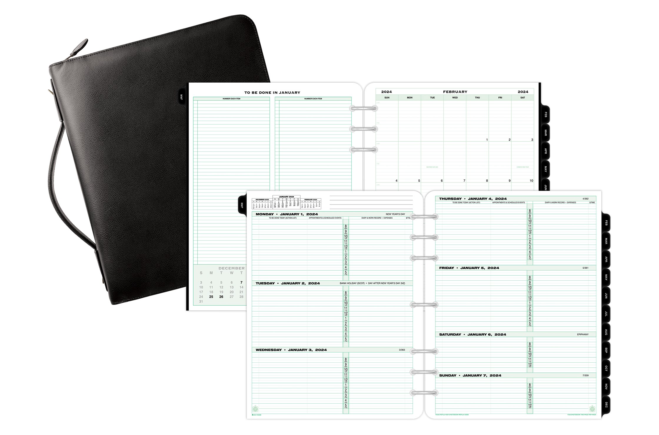 DayTimer® 2024 Two Page Per Week Armorhide Leather Planning Bundle