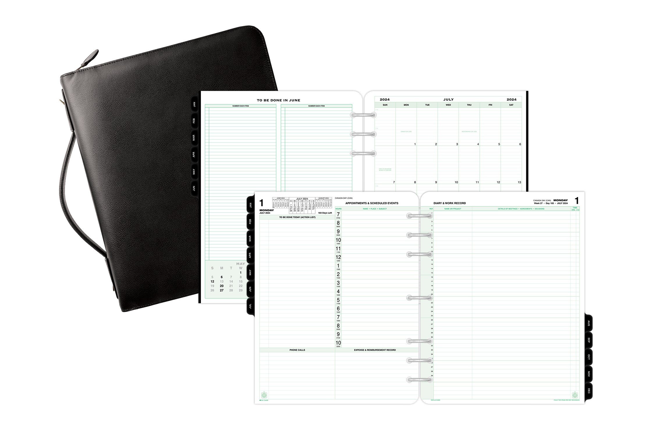 Day-Timer® Two Page Per Day Armorhide Leather Planning Bundle, Folio ...