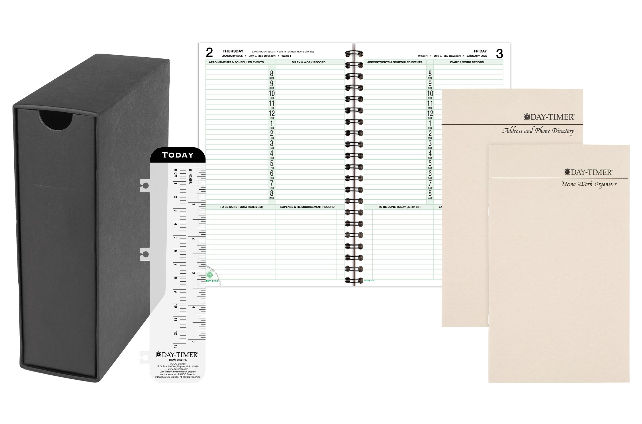 DayTimer® 2025 One Page Per Day Planner Refill and Storage Bundle