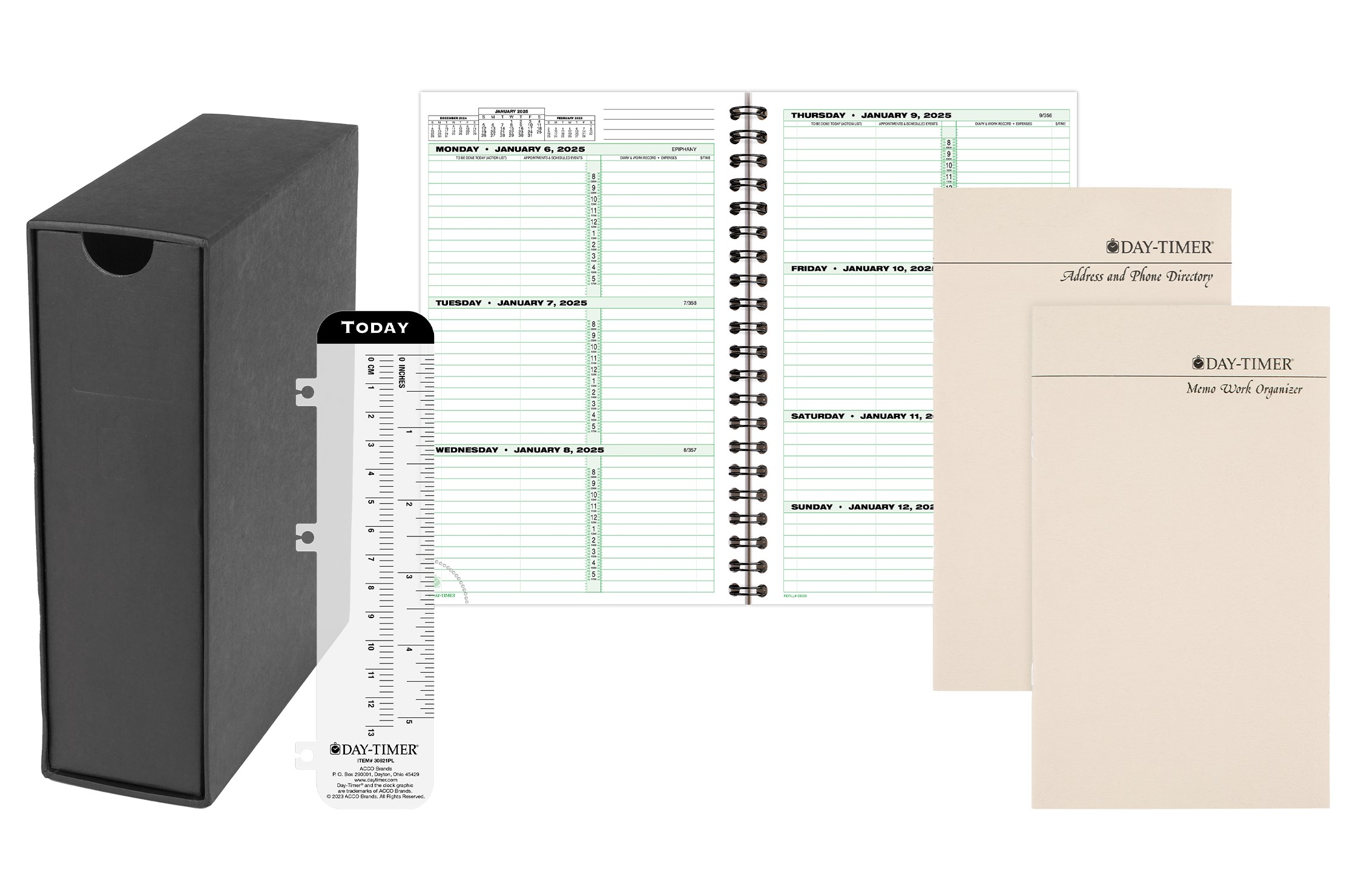 DayTimer® 2025 Two Page Per Week Planner Refill and Storage Bundle