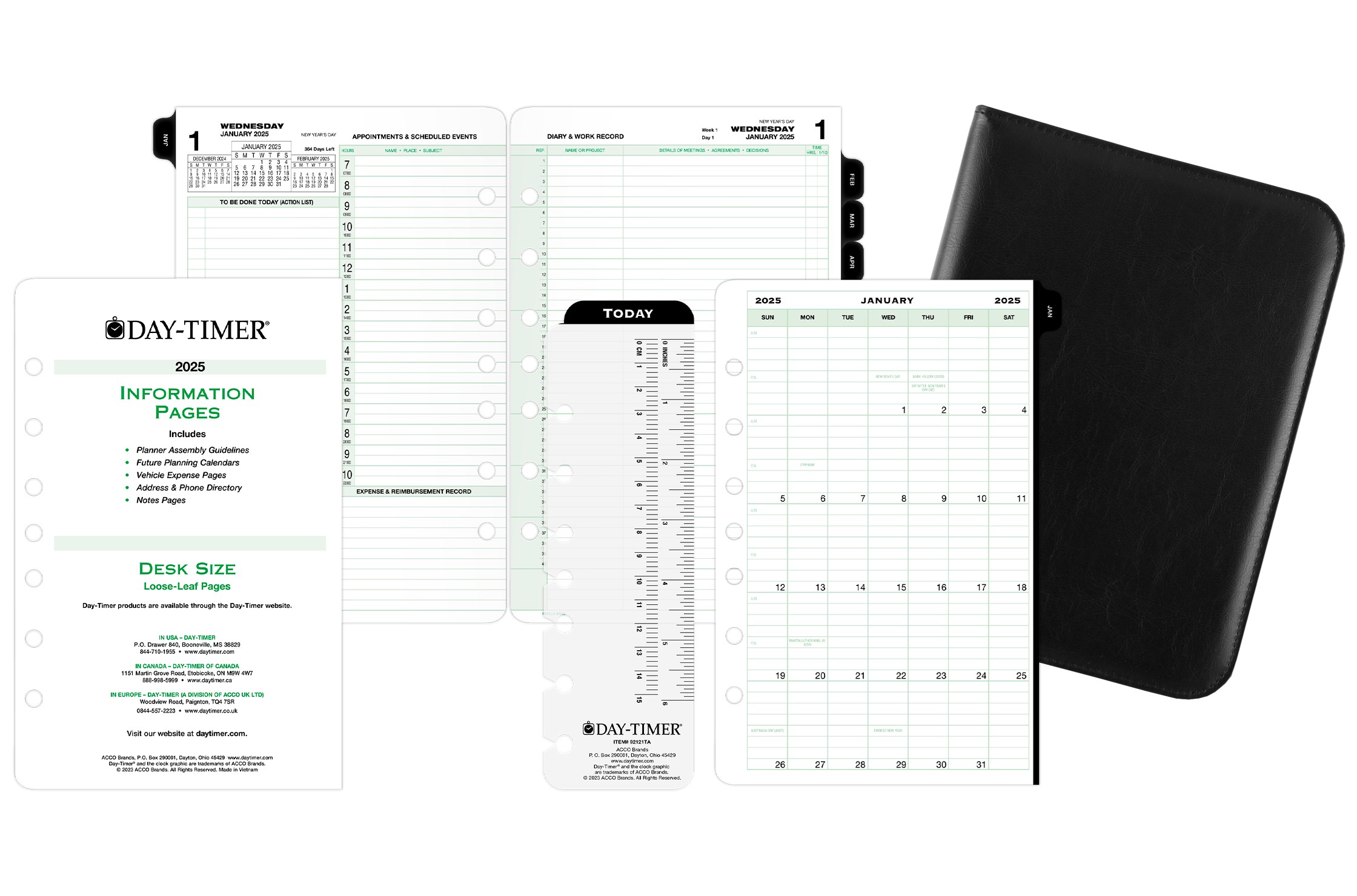 DayTimer® 2025 Two Page Per Day Reference Antique Vinyl Planning