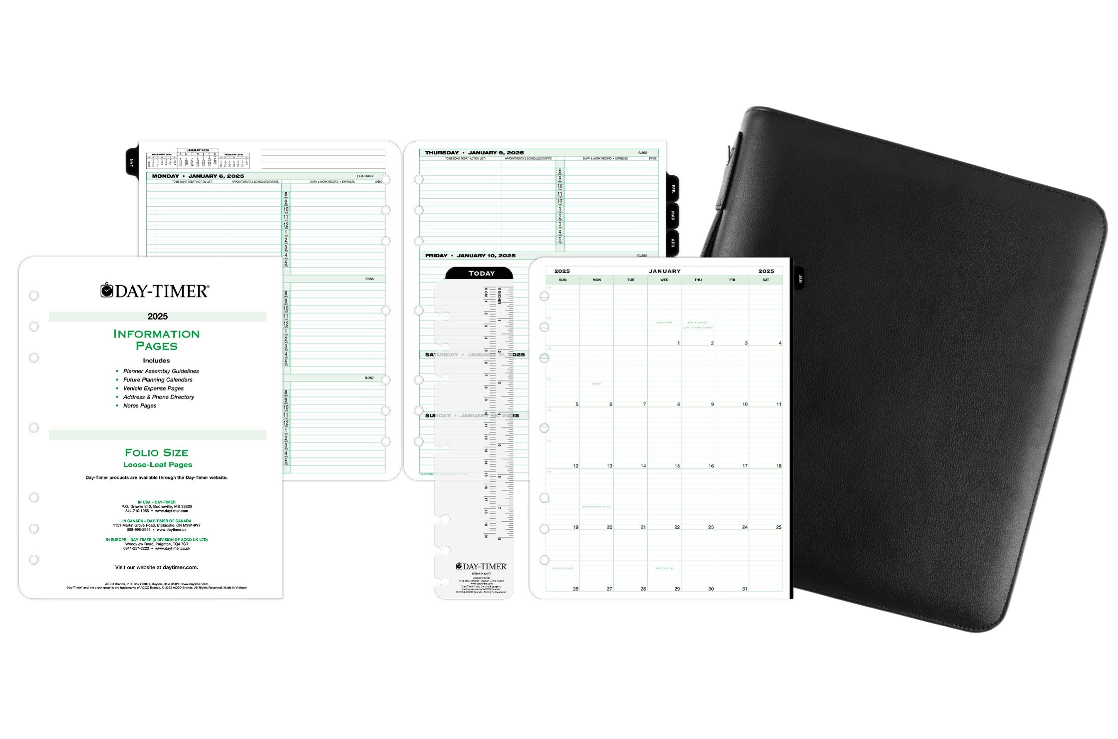 Day-Timer® Two Page Per Week Armorhide Leather Planning Bundle, Folio ...