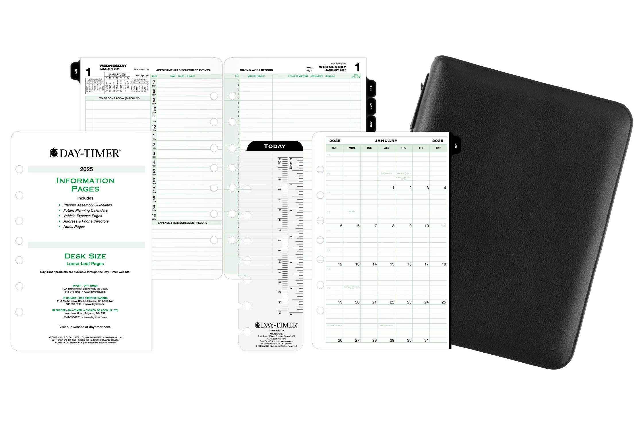 Day-Timer® Two Page Per Day Reference Armorhide Leather Planning Bundle ...